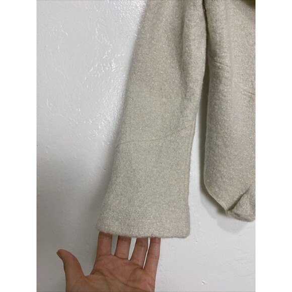 Revue Blazer Jacket Size M Beige Metallic 100% Wool Bow Tie Ruffle Long Sleeves - Picture 4 of 14